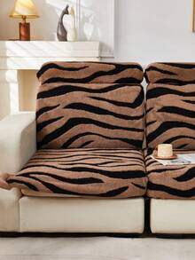 1 pièce Housse de coussin de canapé en peluche de coton doux, anti-salissure et adaptée aux animaux de compagnie, tissu cationique à rayures zébrées café et noir, jacquard brodé en peluche, housse de coussin de canapé épaisse multicolore riche automne/hiver, convient pour le dossier/1/2/3/4/L siège de canapé longue chaise - Multicolore - Voir 10