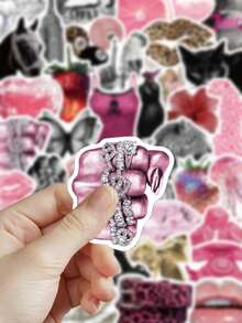 50pcs Pink Punk Stickers For Skateboard, Guitar, Laptop, Scrapbook, Storage Box, Room & Desk Decor DIY Graffiti Stickers - A - View 6