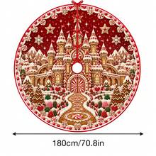 1件紅色薑餅城堡圖案聖誕樹裙，優雅節日裝飾，5種尺寸，中性節日禮物，適用於居家與派對聖誕家居裝飾 - 紅底薑餅城堡 - 查看 11