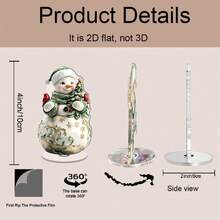 2D Flat 1pc Rotating Base Acrylic Snowman Christmas Tree Ornament, 360° Rotating Desktop Decoration, Green Snowman With Gold Accents, Harmonious Color Scheme, Suitable For Holiday Home And Office - A - View 2