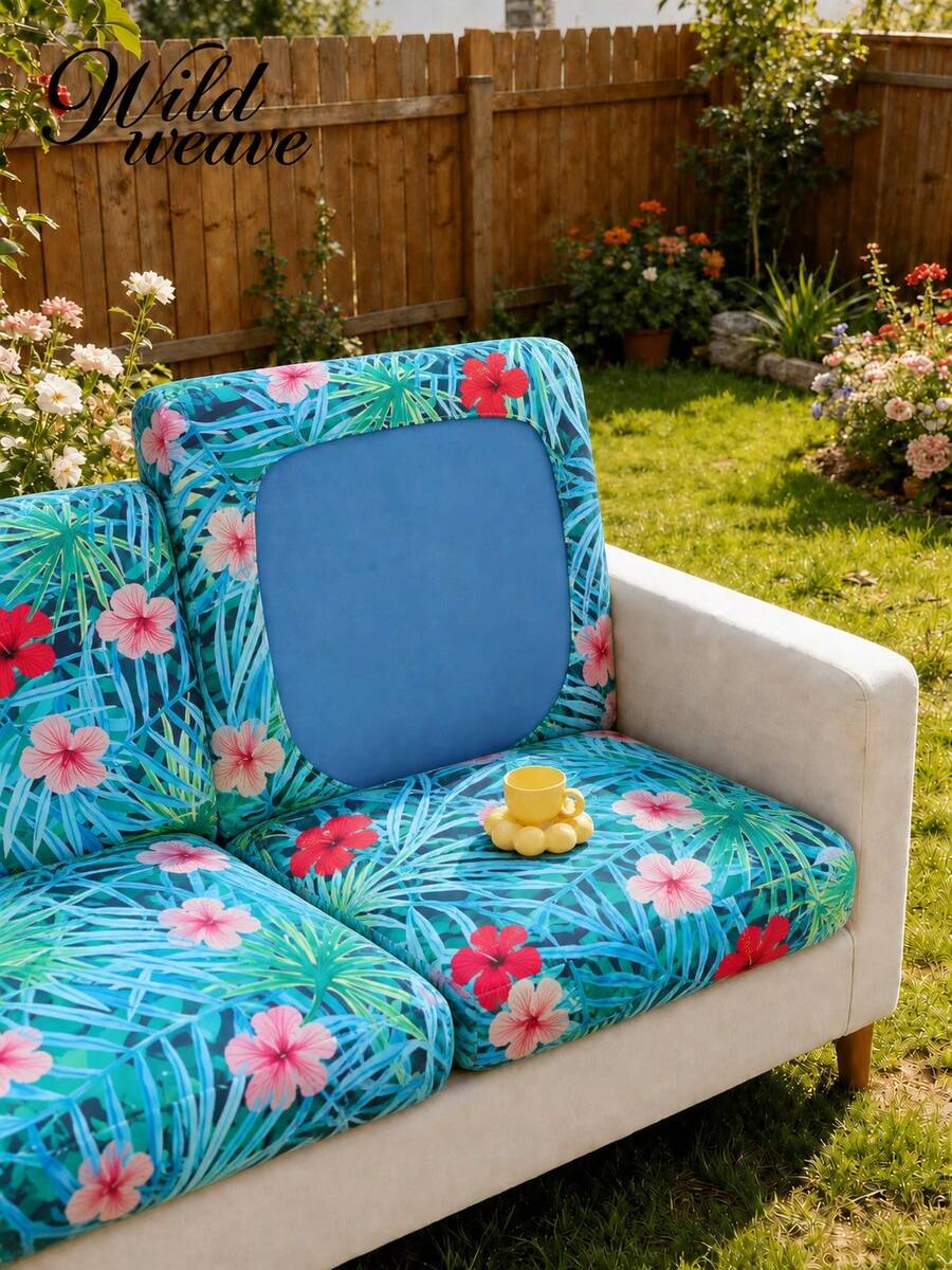 1pc Tropical Rainforest Leaf Print Milk Silk Sofa Cover, High Elasticity Dust-Proof Removable Washable All-Season Sofa Protector, Suitable For Patio, Garden, Poolside And Multiple Occasions, Single Piece Not Set
