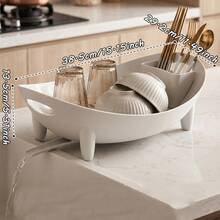 Countertop Dish Drainer, Portable Plastic Dish Drying Rack With Drain Tray, Multi-Purpose Kitchen Sink Side Dish Storage Organizer For Plates, Cups And Cutlery, Kitchen Utensil Holder, Cup And Bowl Drying Rack, Countertop Dish Storage - Multicolor - View 11