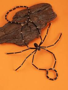1pc Dark Gothic Style Spider Finger Chain Bracelet For Women, Creative Contrast Color Beaded Party Accessory - Multicolor - View 4