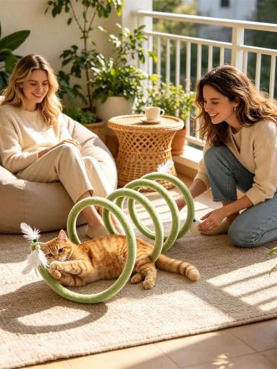Flexible Cat Tunnel Toy With Feather Bell, Foldable Plush Cat Play Ring Tube, Interactive Kitten Chase Game Toy, Soft Indoor Pet Tunnel For Cats, Detachable Cat Teaser Wand, Stress Relief Cat Entertainment Toy, Home Pet Supplies - View 1