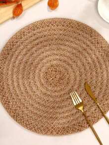 1/4/6pcs Bohemian Style Solid Color Woven Round Placemats, Table Decor, Home Party Table Setting, Home Decoration, Christmas Decor, Halloween Decor, Thanksgiving, Back To School, Valentine's Day, Party - Mocha Brown - View 6