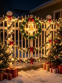 LED Christmas Wreath Light, Pre-Lit Artificial Pine Wreath With Bell-Shaped LED Lights And Red Bow, USB Powered, 8 Lighting Modes, Christmas Hanging Wreath, Suitable For Front Door, Window, Wall, Holiday Home Decor, Indoor And Outdoor Party Decoration - Multicolor - View 7