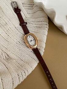 1pc Women's PU Leather Band Quartz Watch Round Dial Retro British Style Niche Timepiece - Multicolor - View 5