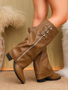 2024 Autumn New Women's Tall Boots Fashion Embroidered Knight Boots Mid-Heel Non-Slip - Brown - View 7