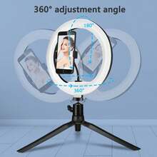 AXNEN 10-Inch LED Selfie Ring Light With Desktop Tripod Stand, Round Lamp For Makeup/Live Streaming, Desktop Camera LED Ring Light With Tripod And Phone Holder, Suitable For Live Streaming/Photography/Video Recording/Vlog - Black - View 5