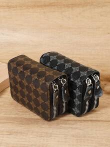 Fashionable Printed Double-Layer Zipper, Credit Card Storage Bag, Simple Casual Multi Card Clip, Perfect For Outdoor Activities And Travel - Black - View 2