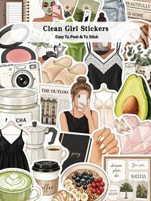50pcs Clean Girl Stickers Minimalist Style Decorative Transparent Stickers For Laptop Suitcase Scrapbook Diy Decor - A - View 8
