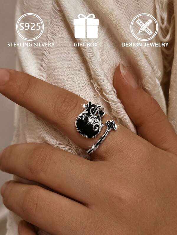 1pc Niche Design Black & White Drip Pattern Combination Ring, Stackable Finger Ring Accessory