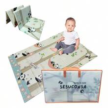 Tapete de Juego Plegable para Bebé de Espuma XPE 120 x 180 x 1 cm, Alfombra Acolchada para Gateo y Actividades Infantiles, Fácil de Guardar - Negro - Ver 2