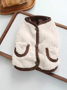 1pc Pet Clothes Dog Cat Apparel Cute Pet Autumn Winter Warm Soft Skin-Friendly Fleece Vest - Coffee Color Trim - Multicolor - View 3