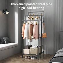 Thickened Painted Steel Pipe Floor Coat Rack, Rust-Resistant Strong Load-Bearing Not Easily Deformed, Three-Layer Partitioned Hanging, Side Multiple Hooks, Bottom Shelf Shoe Rack, Home Bedroom Vertical Coat Rack - Multi-tier Drying Rack - View 9