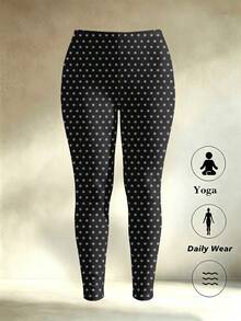 Quần legging cạp vừa họa tiết chấm bi size lớn, co giãn vừa, định hình bụng, tôn dáng cho phụ nữ đầy đặn, phong cách vintage, mặc hàng ngày và tập luyện mùa thu - Nhiều màu - Xem 11