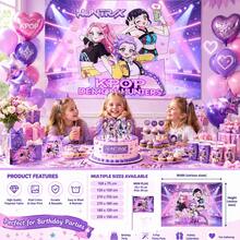 WPETLE K-Pop DemonHunters Collage Comic Style Backdrop, Purple & Pink Stage Spotlight Photo Background, Girl Theme Party Wall Decor - Multicolor - View 2
