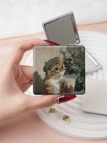 1PC Oil Painting Cat Pet Series Portable Vanity Mirror, Foldable Lightweight Ultra-Thin Convenient Hand Mirror, Durable PU Leather, Suitable For Multiple Scenarios And All People, Foldable Small Square Mirror, Pocket Mirror, Cute Ins Cat Pattern Design, Exquisite Delicate Foldable Structure, Durable Reliable Drop-Resistant, Easy To Carry, Handheld Makeup Mirror, 180° Flip Cover, Multi-Functional Mini Mirror, Compact Mirror, Mirrors, Daily, Holiday - Multicolor - View 6
