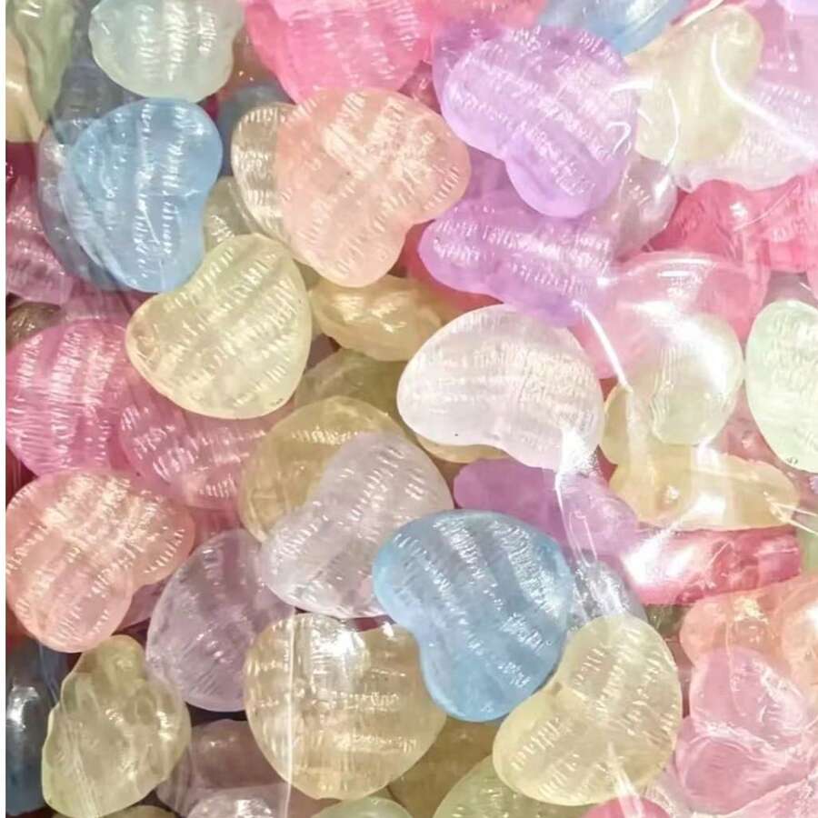 20PCS/50PCS Acrylic Glitter Glow-In-The-Dark Water Ripple Heart Beads, Dopamine Color Heart Beads, Suitable For Handmade DIY Beaded Bracelets, Necklaces, Jewelry And Craft Accessories - Colorful Glitter Glow-in-the-dark Heart - View 1