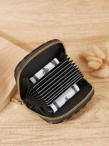 Fashionable Printed Single-Layer Zipper Card Bag, Multi Slot Simple Credit Card Holder, Multi-Purpose Women's Wallet Card Bag - Coffee - View 4