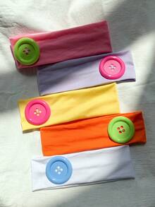 1pc Y2K Sweet Cool Style Colorful Large Button Wide Elastic Headband, Multi-Color Solid Fabric Hair Band, Sweet Cool Girl Street Style Personalized Fashion Versatile Hair Tie - Multicolor - View 1