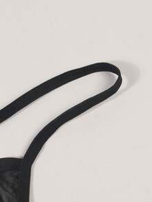 Men's Sexy Bowknot Mesh Breathable Pearl Decorated Comfortable Erotic Thong Semi-Sheer - Black - View 5