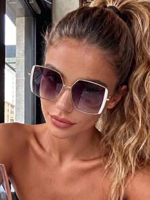 1 Pair Oversized Square Frame Women's Glasses, Lightweight Luxury Frame, Y2K Music Festival Style - Multicolor - View 2