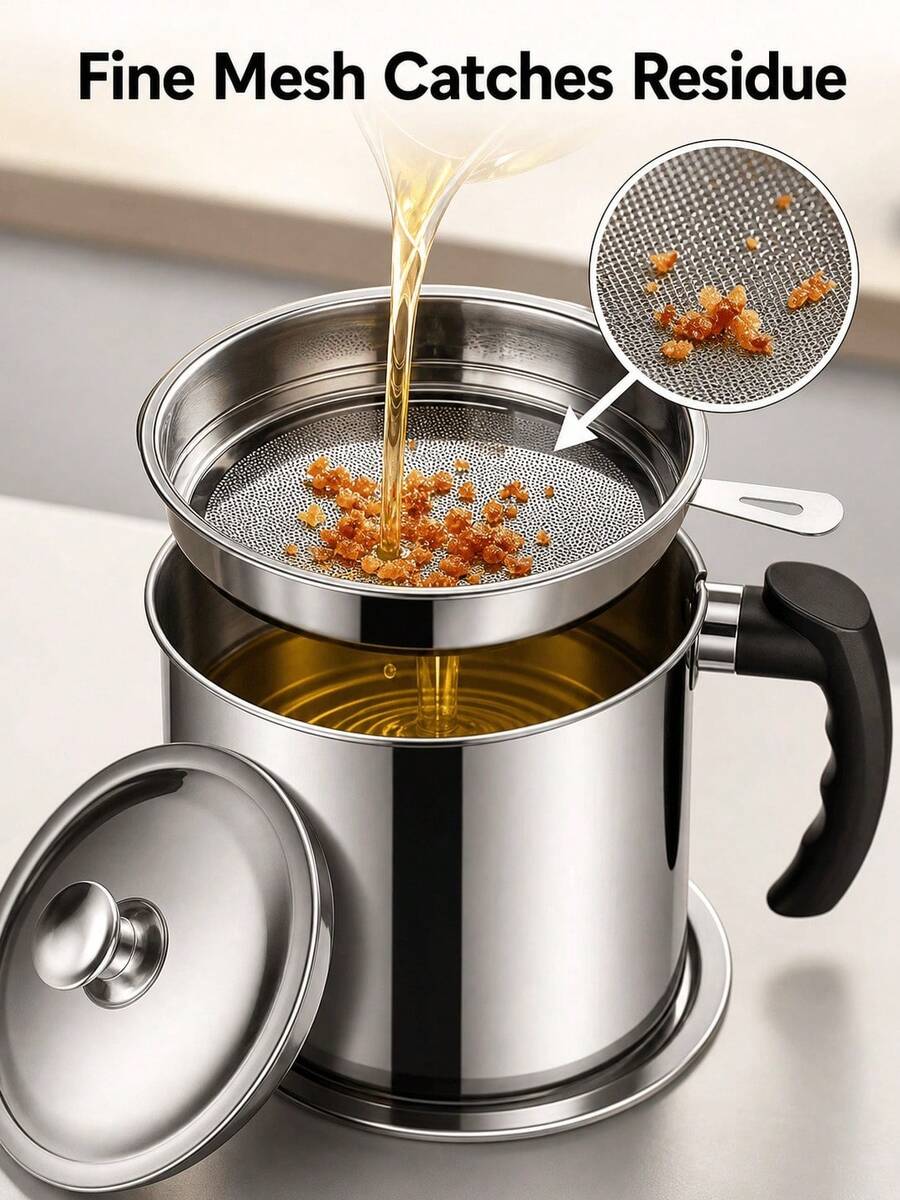 Oil Storage Tank, Storage Container, Stainless Steel Kitchen Grease Container With Filter - Easy Pour Handle, Perfect For Storing Cooking Oil And Grease, Essential Kitchen Accessory, Kitchen Grease Can - Other - View 1