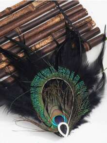 New Colorful Peacock Feather Hair Clip, Vintage Candy Color Feather Headpiece, Bohemian Hair Accessory - Black - View 4