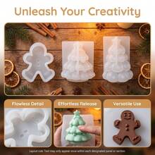 3pcs Christmas Candle Molds, Gingerbread Man & Christmas Tree Silicone Molds, Suitable For DIY Christmas Candles, Handmade Soap, Resin Decor, Plaster Ornaments, Reusable, Easy Release - Mold - View 4