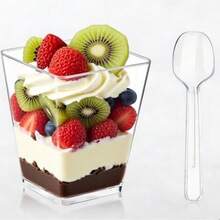 5oz Reusable Square Plastic Dessert Cups With Lids & Spoons, 50/100 Pack Dessert Bowls Containers For Pudding, Mousse, Party & Picnic - Transparent - View 4