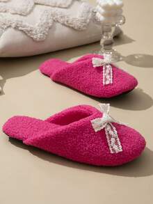 Women's New All-Season Closed-Toe Soft Sole Slippers, Indoor Home Comfortable Quiet Lace Bow Design Non-Slip Slippers, Bedroom Living Room Office Floor Slippers - Hot Pink - View 4
