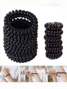 12/6pcs Black Plastic Hair Ties, Simple Large Waterproof Thick Seamless Ponytail Hair Bands, Strong Elastic Multi-Functional Rubber Hair Accessories - Black - View 6