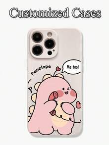 1件客製化姓名情侶卡通粉綠小恐龍通話對話漫畫圖案 TPU 超薄白色手機保護殼，適用於 Apple 18ProMax/17ProMax/17Air/16ProMax/16e15Plus/14/13ProMax/12/11/XR/8/7/6Plus，時尚可愛極簡個性化獨特，情人節送女友/男友禮物 - 白色 - 查看 4
