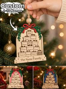 Custom Family Name Christmas Hanging Ornament, Personalized Name Pendant, Holiday Tree Decoration, Customizable 1-10 Names Holiday Ornament, Customizable Christmas Home Decor, Christmas Gift For Family, 2026 Christmas Tree Decoration, Suitable For Family And Friends - Style a - View 1