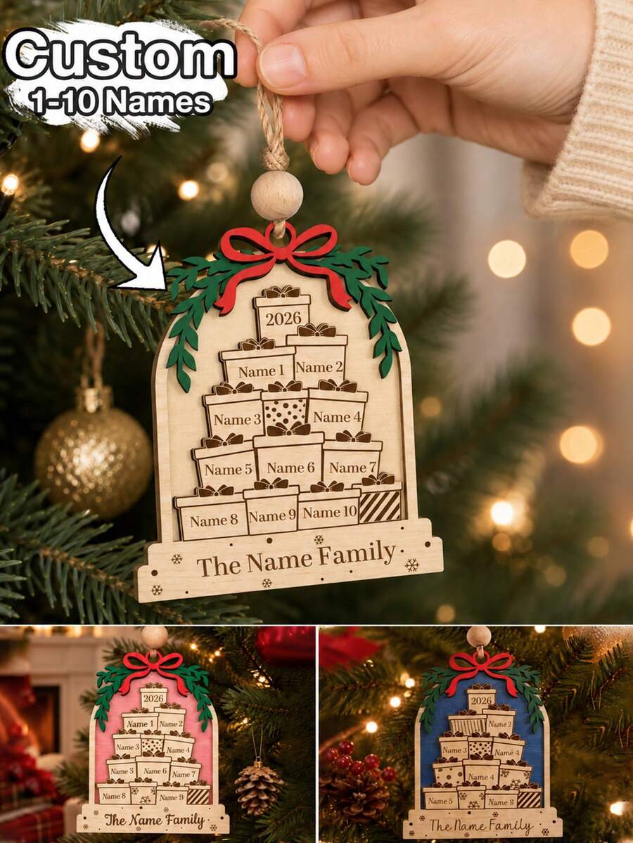 Custom Family Name Christmas Hanging Ornament, Personalized Name Pendant, Holiday Tree Decoration, Customizable 1-10 Names Holiday Ornament, Customizable Christmas Home Decor, Christmas Gift For Family, 2026 Christmas Tree Decoration, Suitable For Family And Friends - Style a - View 1