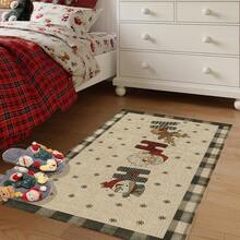 1pc Christmas Series Cartoon Snowman & Reindeer Pattern Printed Faux Wool TPR Bottom Door Mat, Bathroom Mat, Kitchen Mat, Laundry Room Mat, Holiday Atmosphere Decoration, Home Decor, Party Decor, Wedding Decor, Dining & Kitchen Decor - Multicolor - View 6