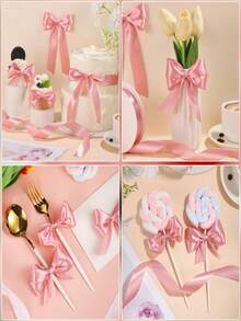 [Romantic Wedding Season]5 Rolls Pink Polyester Ribbon (1 Roll 22m), Suitable For Gift Boxes, Floral Decoration Ribbons, Balloon Ribbons, Gift Wrapping Ribbons, Handicrafts, Suitable For Gift Wrapping, Holiday Gift Exchange, Weddings, Celebrations, Festivals, Flower Shops, Valentine's Day Gift Wrapping, Gift Box Packaging. 1cm High Quality Wide Pink Wedding Bow Ribbon, Suitable For Young Girls, Double-Sided Shiny Satin - Pink - View 9