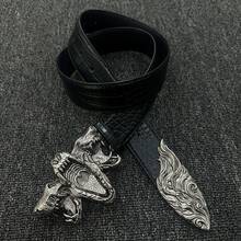 1件美式Y2K時尚龐克三頭蛇金屬扣PU皮革腰帶，適合日常穿著、時尚、青少年、戶外、度假、運動、旅行、街頭、復古秋季、秋季、萬聖節、秋冬配件，適合青少年、年輕成年人、男性、休閒、戶外、運動、度假、畢業禮物、生日、日常穿著 - 三頭蛇黑色 - 查看 17