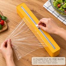 1pc Refillable Plastic Wrap Dispenser With Slide Cutter And Suction Cup Base, Countertop Cling Film, Aluminum Foil And Parchment Paper Organizer, Clean Straight Cuts, Kitchen Food Storage Tool, 4 Colors - View 3