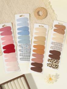 10pcs Vintage Multicolor Water Drop Children's Hair Clips, Plaid Leopard Print Floral Combination, School Outfit Photo Side Hair Accessories - Mixed color - View 9