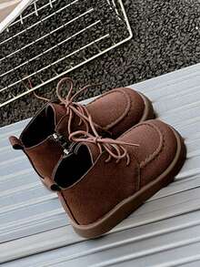 Girls' Simple Lace-Up Ankle Boots, Toddler Side Zipper Easy On/Off Casual Baby Shoes - Brown - View 6