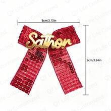 Custom Exquisite Red Sequin Bow Accessory, Custom Gold Name Tag, Holiday Gift Packaging, Christmas Theme Party Home Decor Small Item, Custom Bow Pendant - Multicolor 2 - View 7