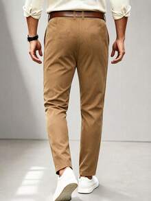 Men's Vintage Corduroy Suit Pants, Old Money Style Casual Trousers, Suitable For Workplace And Street Wear - Khaki - View 3