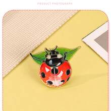 1pc Cute Cartoon Seven-Spot Ladybug Metal Badge, Creative Green Leaf Alloy Brooch, Adorable Insect Bag Decoration Pin, Suitable For Daily Wear And Gift - Multicolor - View 7
