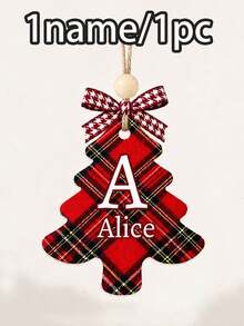 Custom Plaid Christmas Tree Ornament, Personalized Letter Christmas Tree Decor, Festive Stocking Tag For Mantel & Tree, Customized Name Holiday Keepsake, Customizable Christmas Gift For Family, Friends, Couples, Christmas Decoration, Wall Decor - Style D - View 7
