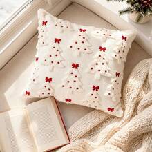 Sarung Bantal Pohon Natal, Sarung Bantal Mewah untuk Sofa - Pohon pinus putih dengan pita merah di puncaknya - View 3