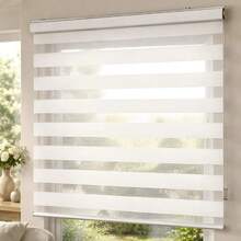 Persiana Enrollable Roller Duo 140x200 cm, Cortina Zebra Doble Capa Ajustable para Control de Luz y Privacidad, Diseño Moderno para Sala, Recámara y Oficina - Beis - Ver 1