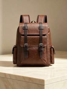 Men's Vintage Leather Backpack, Casual Business Travel Rucksack With Multiple Pockets, Classic Waterproof School Bag For Men - Coffee - View 1