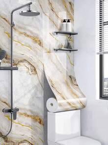 White Marble Pattern Sticker With Transparent Gray Veins, Self-Adhesive Wallpaper. Waterproof, Wear-Resistant And Strong Adhesion, Suitable For Living Room, Entryway, Kitchen And Bathroom Decoration - Multicolor - View 2